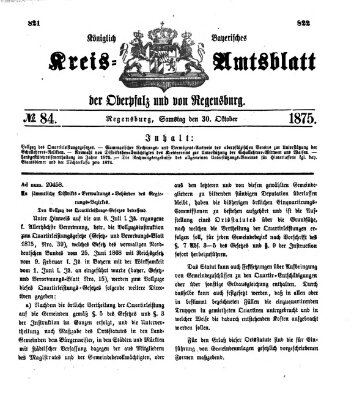 Königlich-bayerisches Kreis-Amtsblatt der Oberpfalz und von Regensburg (Königlich bayerisches Intelligenzblatt für die Oberpfalz und von Regensburg) Samstag 30. Oktober 1875