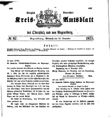 Königlich-bayerisches Kreis-Amtsblatt der Oberpfalz und von Regensburg (Königlich bayerisches Intelligenzblatt für die Oberpfalz und von Regensburg) Mittwoch 10. November 1875