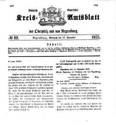 Königlich-bayerisches Kreis-Amtsblatt der Oberpfalz und von Regensburg (Königlich bayerisches Intelligenzblatt für die Oberpfalz und von Regensburg) Mittwoch 17. November 1875