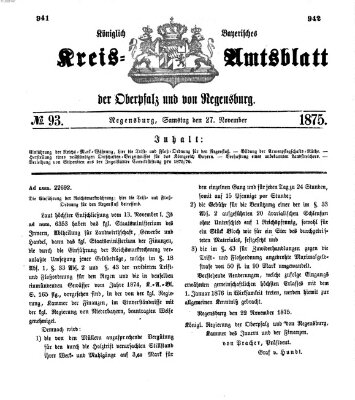 Königlich-bayerisches Kreis-Amtsblatt der Oberpfalz und von Regensburg (Königlich bayerisches Intelligenzblatt für die Oberpfalz und von Regensburg) Samstag 27. November 1875