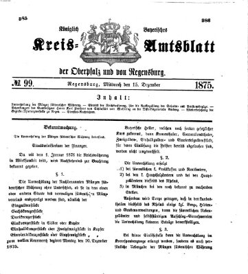 Königlich-bayerisches Kreis-Amtsblatt der Oberpfalz und von Regensburg (Königlich bayerisches Intelligenzblatt für die Oberpfalz und von Regensburg) Mittwoch 15. Dezember 1875