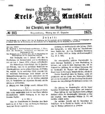 Königlich-bayerisches Kreis-Amtsblatt der Oberpfalz und von Regensburg (Königlich bayerisches Intelligenzblatt für die Oberpfalz und von Regensburg) Montag 27. Dezember 1875