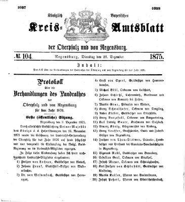 Königlich-bayerisches Kreis-Amtsblatt der Oberpfalz und von Regensburg (Königlich bayerisches Intelligenzblatt für die Oberpfalz und von Regensburg) Dienstag 28. Dezember 1875