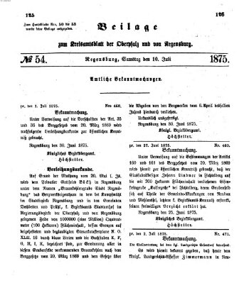 Königlich-bayerisches Kreis-Amtsblatt der Oberpfalz und von Regensburg (Königlich bayerisches Intelligenzblatt für die Oberpfalz und von Regensburg) Samstag 10. Juli 1875