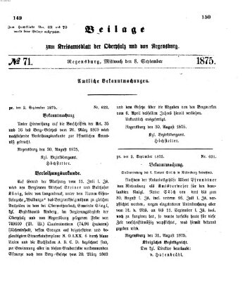 Königlich-bayerisches Kreis-Amtsblatt der Oberpfalz und von Regensburg (Königlich bayerisches Intelligenzblatt für die Oberpfalz und von Regensburg) Mittwoch 8. September 1875