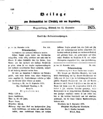 Königlich-bayerisches Kreis-Amtsblatt der Oberpfalz und von Regensburg (Königlich bayerisches Intelligenzblatt für die Oberpfalz und von Regensburg) Mittwoch 15. September 1875