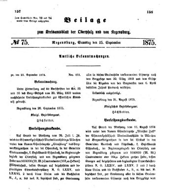 Königlich-bayerisches Kreis-Amtsblatt der Oberpfalz und von Regensburg (Königlich bayerisches Intelligenzblatt für die Oberpfalz und von Regensburg) Samstag 25. September 1875