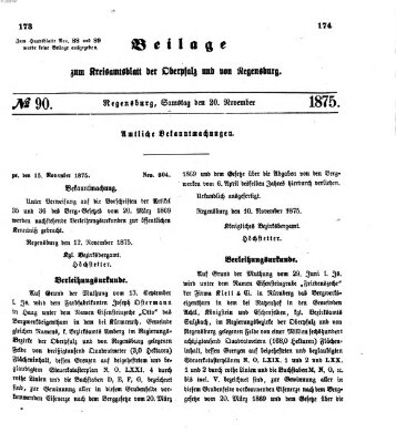 Königlich-bayerisches Kreis-Amtsblatt der Oberpfalz und von Regensburg (Königlich bayerisches Intelligenzblatt für die Oberpfalz und von Regensburg) Samstag 20. November 1875