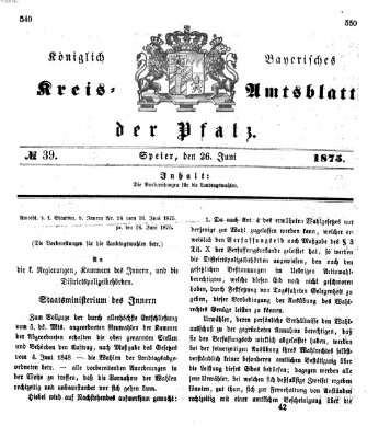 Königlich-bayerisches Kreis-Amtsblatt der Pfalz (Königlich bayerisches Amts- und Intelligenzblatt für die Pfalz) Samstag 26. Juni 1875