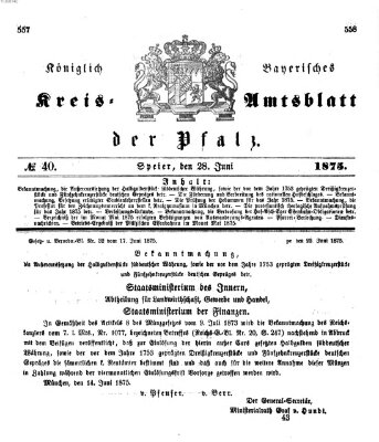 Königlich-bayerisches Kreis-Amtsblatt der Pfalz (Königlich bayerisches Amts- und Intelligenzblatt für die Pfalz) Montag 28. Juni 1875