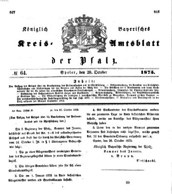 Königlich-bayerisches Kreis-Amtsblatt der Pfalz (Königlich bayerisches Amts- und Intelligenzblatt für die Pfalz) Donnerstag 28. Oktober 1875