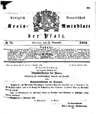 Königlich-bayerisches Kreis-Amtsblatt der Pfalz (Königlich bayerisches Amts- und Intelligenzblatt für die Pfalz) Montag 22. November 1875