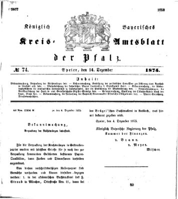 Königlich-bayerisches Kreis-Amtsblatt der Pfalz (Königlich bayerisches Amts- und Intelligenzblatt für die Pfalz) Dienstag 14. Dezember 1875