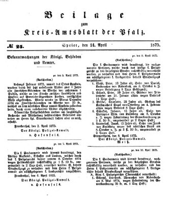 Königlich-bayerisches Kreis-Amtsblatt der Pfalz (Königlich bayerisches Amts- und Intelligenzblatt für die Pfalz) Mittwoch 14. April 1875