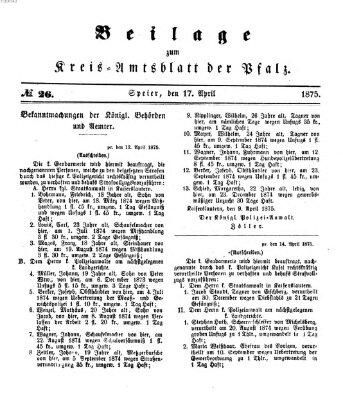 Königlich-bayerisches Kreis-Amtsblatt der Pfalz (Königlich bayerisches Amts- und Intelligenzblatt für die Pfalz) Samstag 17. April 1875