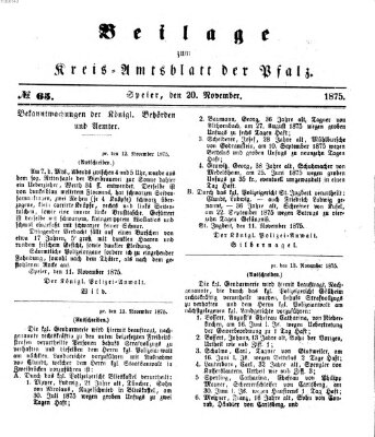 Königlich-bayerisches Kreis-Amtsblatt der Pfalz (Königlich bayerisches Amts- und Intelligenzblatt für die Pfalz) Samstag 20. November 1875