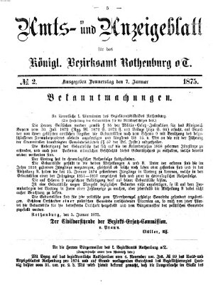 Amts- und Anzeigenblatt für das Königliche Bezirksamt Rothenburg o.T. (Amts- und Anzeigenblatt für die Stadt und das Königl. Bezirksamt Rothenburg) Donnerstag 7. Januar 1875