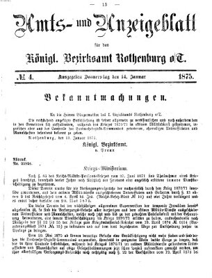 Amts- und Anzeigenblatt für das Königliche Bezirksamt Rothenburg o.T. (Amts- und Anzeigenblatt für die Stadt und das Königl. Bezirksamt Rothenburg) Donnerstag 14. Januar 1875