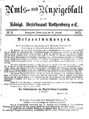 Amts- und Anzeigenblatt für das Königliche Bezirksamt Rothenburg o.T. (Amts- und Anzeigenblatt für die Stadt und das Königl. Bezirksamt Rothenburg) Donnerstag 21. Januar 1875