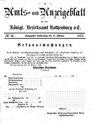 Amts- und Anzeigenblatt für das Königliche Bezirksamt Rothenburg o.T. (Amts- und Anzeigenblatt für die Stadt und das Königl. Bezirksamt Rothenburg) Donnerstag 18. Februar 1875