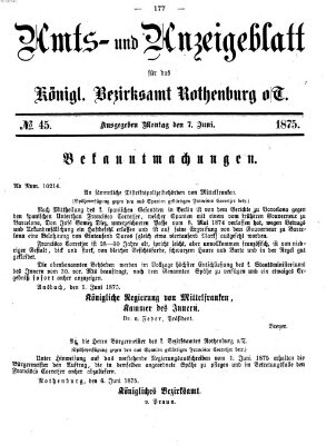 Amts- und Anzeigenblatt für das Königliche Bezirksamt Rothenburg o.T. (Amts- und Anzeigenblatt für die Stadt und das Königl. Bezirksamt Rothenburg) Montag 7. Juni 1875