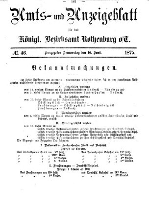 Amts- und Anzeigenblatt für das Königliche Bezirksamt Rothenburg o.T. (Amts- und Anzeigenblatt für die Stadt und das Königl. Bezirksamt Rothenburg) Donnerstag 10. Juni 1875