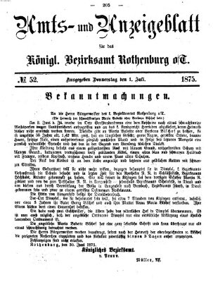 Amts- und Anzeigenblatt für das Königliche Bezirksamt Rothenburg o.T. (Amts- und Anzeigenblatt für die Stadt und das Königl. Bezirksamt Rothenburg) Donnerstag 1. Juli 1875