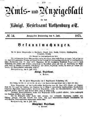 Amts- und Anzeigenblatt für das Königliche Bezirksamt Rothenburg o.T. (Amts- und Anzeigenblatt für die Stadt und das Königl. Bezirksamt Rothenburg) Donnerstag 8. Juli 1875