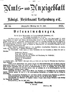 Amts- und Anzeigenblatt für das Königliche Bezirksamt Rothenburg o.T. (Amts- und Anzeigenblatt für die Stadt und das Königl. Bezirksamt Rothenburg) Montag 12. Juli 1875