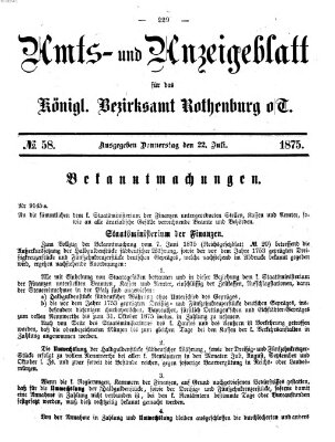 Amts- und Anzeigenblatt für das Königliche Bezirksamt Rothenburg o.T. (Amts- und Anzeigenblatt für die Stadt und das Königl. Bezirksamt Rothenburg) Donnerstag 22. Juli 1875