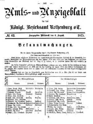 Amts- und Anzeigenblatt für das Königliche Bezirksamt Rothenburg o.T. (Amts- und Anzeigenblatt für die Stadt und das Königl. Bezirksamt Rothenburg) Mittwoch 4. August 1875