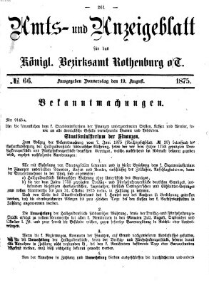 Amts- und Anzeigenblatt für das Königliche Bezirksamt Rothenburg o.T. (Amts- und Anzeigenblatt für die Stadt und das Königl. Bezirksamt Rothenburg) Donnerstag 19. August 1875