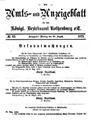 Amts- und Anzeigenblatt für das Königliche Bezirksamt Rothenburg o.T. (Amts- und Anzeigenblatt für die Stadt und das Königl. Bezirksamt Rothenburg) Montag 30. August 1875