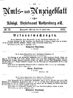 Amts- und Anzeigenblatt für das Königliche Bezirksamt Rothenburg o.T. (Amts- und Anzeigenblatt für die Stadt und das Königl. Bezirksamt Rothenburg) Montag 13. September 1875