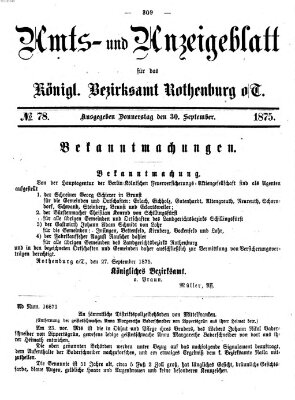 Amts- und Anzeigenblatt für das Königliche Bezirksamt Rothenburg o.T. (Amts- und Anzeigenblatt für die Stadt und das Königl. Bezirksamt Rothenburg) Donnerstag 30. September 1875