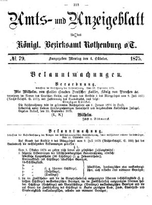 Amts- und Anzeigenblatt für das Königliche Bezirksamt Rothenburg o.T. (Amts- und Anzeigenblatt für die Stadt und das Königl. Bezirksamt Rothenburg) Montag 4. Oktober 1875