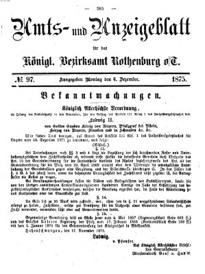 Amts- und Anzeigenblatt für das Königliche Bezirksamt Rothenburg o.T. (Amts- und Anzeigenblatt für die Stadt und das Königl. Bezirksamt Rothenburg) Montag 6. Dezember 1875