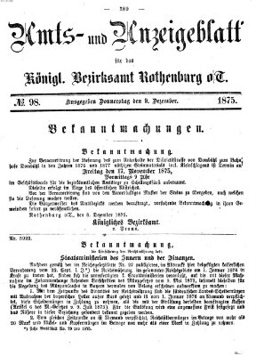 Amts- und Anzeigenblatt für das Königliche Bezirksamt Rothenburg o.T. (Amts- und Anzeigenblatt für die Stadt und das Königl. Bezirksamt Rothenburg) Donnerstag 9. Dezember 1875