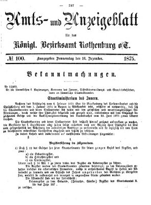 Amts- und Anzeigenblatt für das Königliche Bezirksamt Rothenburg o.T. (Amts- und Anzeigenblatt für die Stadt und das Königl. Bezirksamt Rothenburg) Donnerstag 16. Dezember 1875