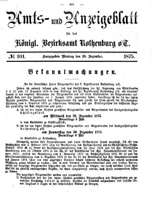 Amts- und Anzeigenblatt für das Königliche Bezirksamt Rothenburg o.T. (Amts- und Anzeigenblatt für die Stadt und das Königl. Bezirksamt Rothenburg) Montag 20. Dezember 1875