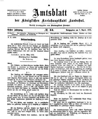 Amtsblatt der Stadt Landshut Mittwoch 7. April 1875