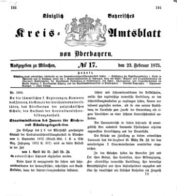 Königlich-bayerisches Kreis-Amtsblatt von Oberbayern (Münchner Intelligenzblatt) Dienstag 23. Februar 1875