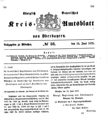 Königlich-bayerisches Kreis-Amtsblatt von Oberbayern (Münchner Intelligenzblatt) Freitag 18. Juni 1875