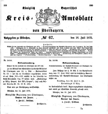 Königlich-bayerisches Kreis-Amtsblatt von Oberbayern (Münchner Intelligenzblatt) Freitag 16. Juli 1875