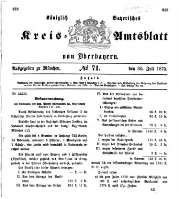 Königlich-bayerisches Kreis-Amtsblatt von Oberbayern (Münchner Intelligenzblatt) Freitag 30. Juli 1875