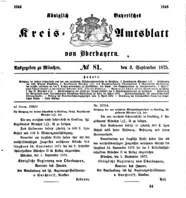 Königlich-bayerisches Kreis-Amtsblatt von Oberbayern (Münchner Intelligenzblatt) Freitag 3. September 1875