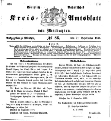 Königlich-bayerisches Kreis-Amtsblatt von Oberbayern (Münchner Intelligenzblatt) Dienstag 21. September 1875