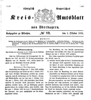 Königlich-bayerisches Kreis-Amtsblatt von Oberbayern (Münchner Intelligenzblatt) Freitag 1. Oktober 1875