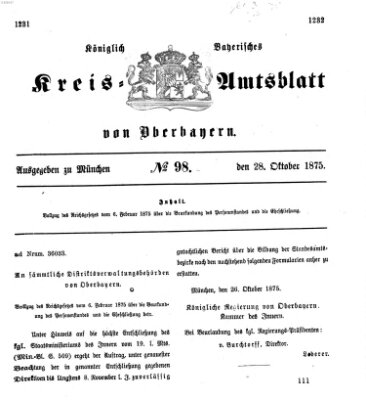 Königlich-bayerisches Kreis-Amtsblatt von Oberbayern (Münchner Intelligenzblatt) Donnerstag 28. Oktober 1875