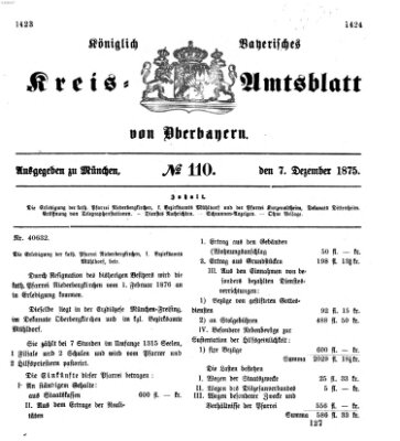 Königlich-bayerisches Kreis-Amtsblatt von Oberbayern (Münchner Intelligenzblatt) Dienstag 7. Dezember 1875